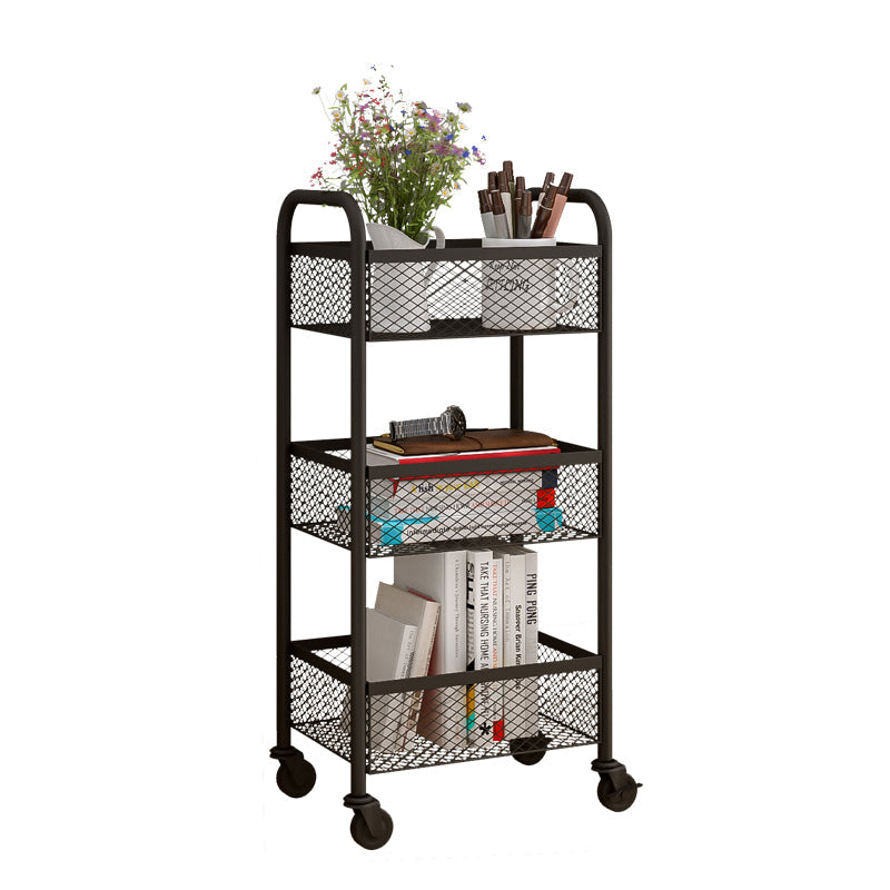 Glam Style Standard Bookcase Metal Closed Back Bookshelf with Wheels 13.4"L x 9.8"W x 29.5"H Black Clearhalo 'Bookcases' 'furn' 'furn_bookcases' 'Furniture' 'furniture_bookcases' 'Office Furniture' 4901528