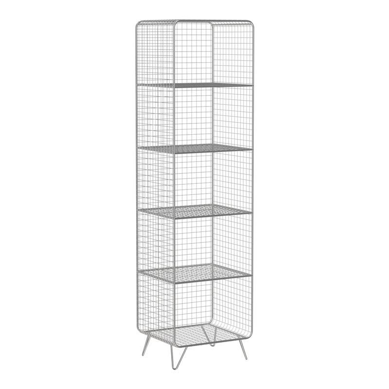 Glam Style Standard Bookshelf Metal Closed Back Shelf Bookcase for Home Use 16"L x 14"W x 59"H Silver Clearhalo 'Bookcases' 'furn' 'furn_bookcases' 'Furniture' 'furniture_bookcases' 'Office Furniture' 4901563