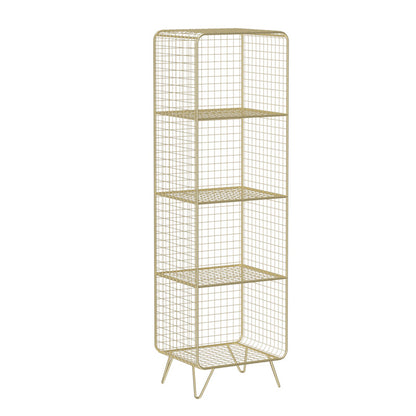 Glam Style Standard Bookshelf Metal Closed Back Shelf Bookcase for Home Use 13.8"L x 11.8"W x 47.2"H Gold Clearhalo 'Bookcases' 'furn' 'furn_bookcases' 'Furniture' 'furniture_bookcases' 'Office Furniture' 4901567