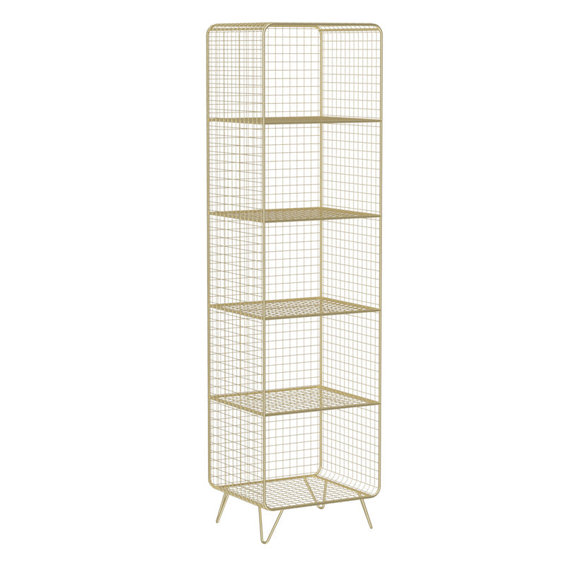 Glam Style Standard Bookshelf Metal Closed Back Shelf Bookcase for Home Use 16"L x 14"W x 59"H Gold Clearhalo 'Bookcases' 'furn' 'furn_bookcases' 'Furniture' 'furniture_bookcases' 'Office Furniture' 4901569