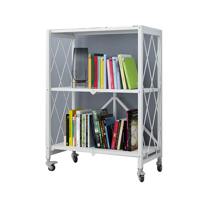 Industrial Folding Steel Etagere Bookshelf Open Bookshelf with Caster Wheels 28.1"L x 14.4"W x 34.3"H White Clearhalo 'Bookcases' 'furn' 'furn_bookcases' 'Furniture' 'furniture_bookcases' 'Office Furniture' 4901676