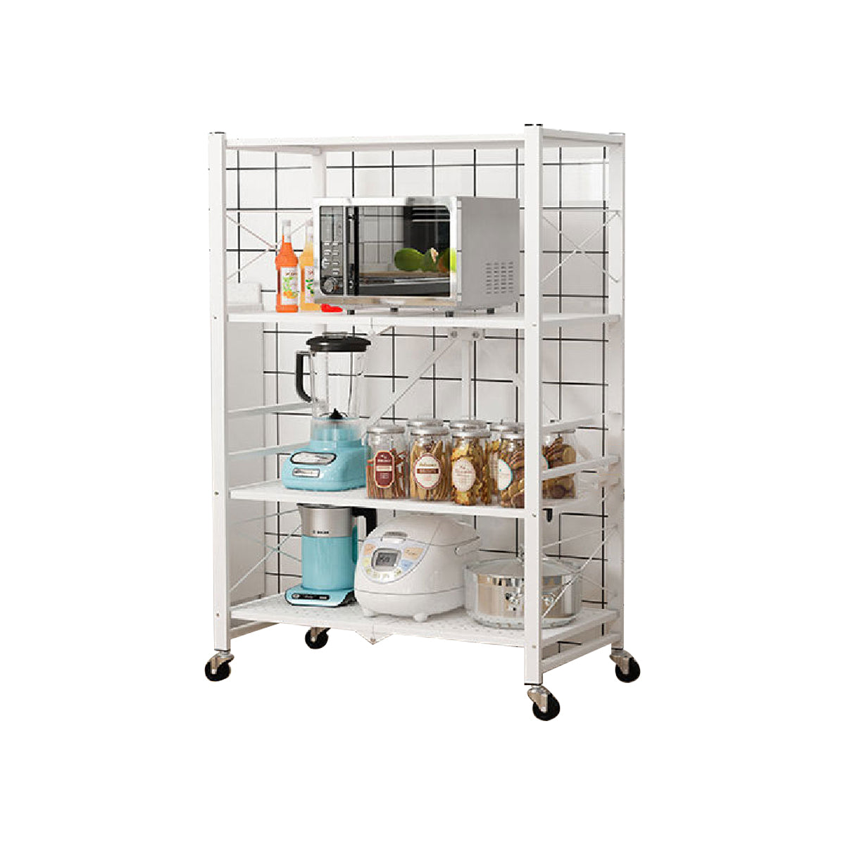 Industrial Folding Steel Etagere Bookshelf Open Bookshelf with Caster Wheels 31.9"L x 13.4"W x 49.2"H White Clearhalo 'Bookcases' 'furn' 'furn_bookcases' 'Furniture' 'furniture_bookcases' 'Office Furniture' 4901678
