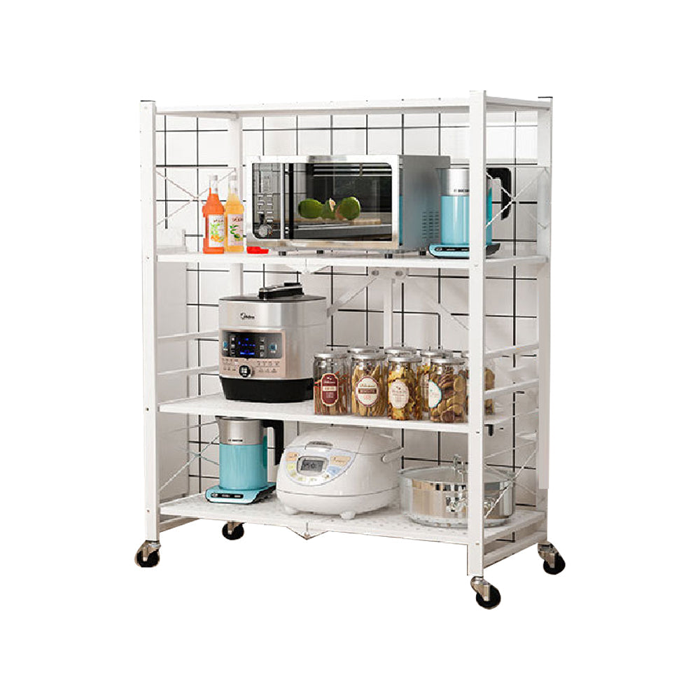 Industrial Folding Steel Etagere Bookshelf Open Bookshelf with Caster Wheels 39.8"L x 13.4"W x 49.2"H White Clearhalo 'Bookcases' 'furn' 'furn_bookcases' 'Furniture' 'furniture_bookcases' 'Office Furniture' 4901679