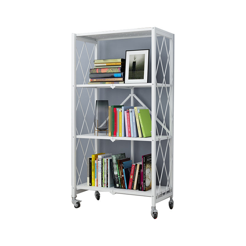 Industrial Folding Steel Etagere Bookshelf Open Bookshelf with Caster Wheels 28.1"L x 14.4"W x 50.2"H White Clearhalo 'Bookcases' 'furn' 'furn_bookcases' 'Furniture' 'furniture_bookcases' 'Office Furniture' 4901684