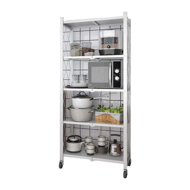 Industrial Folding Steel Etagere Bookshelf Open Bookshelf with Caster Wheels 24"L x 14.4"W x 64.2"H White Clearhalo 'Bookcases' 'furn' 'furn_bookcases' 'Furniture' 'furniture_bookcases' 'Office Furniture' 4901689