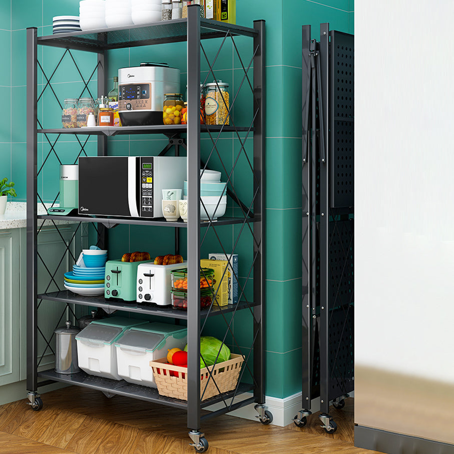 Industrial Folding Steel Etagere Bookshelf Open Bookshelf with Caster Wheels Clearhalo 'Bookcases' 'furn' 'furn_bookcases' 'Furniture' 'furniture_bookcases' 'Office Furniture' 4901692