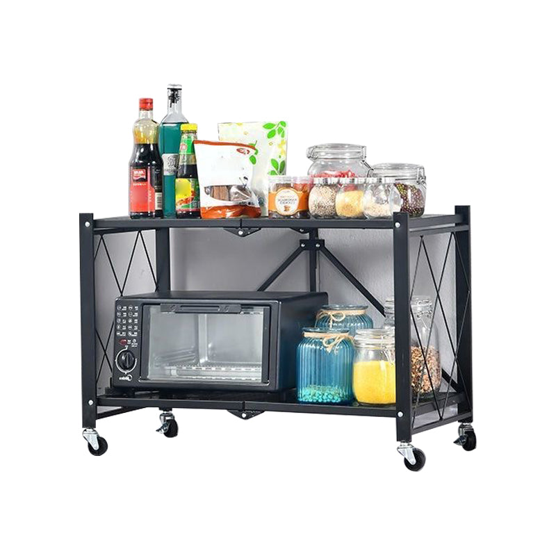 Industrial Folding Steel Etagere Bookshelf Open Bookshelf with Caster Wheels 28"L x 13.4"W x 19.3"H Black Clearhalo 'Bookcases' 'furn' 'furn_bookcases' 'Furniture' 'furniture_bookcases' 'Office Furniture' 4901694