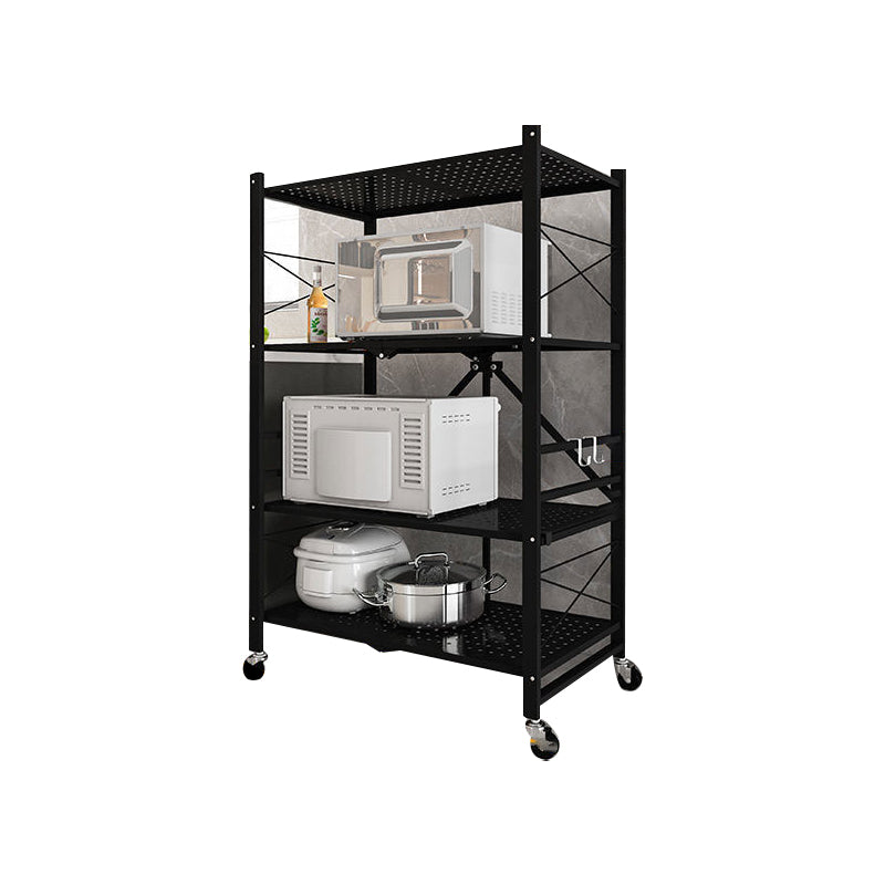Industrial Folding Steel Etagere Bookshelf Open Bookshelf with Caster Wheels 31.9"L x 13.4"W x 49.2"H Black Clearhalo 'Bookcases' 'furn' 'furn_bookcases' 'Furniture' 'furniture_bookcases' 'Office Furniture' 4901697