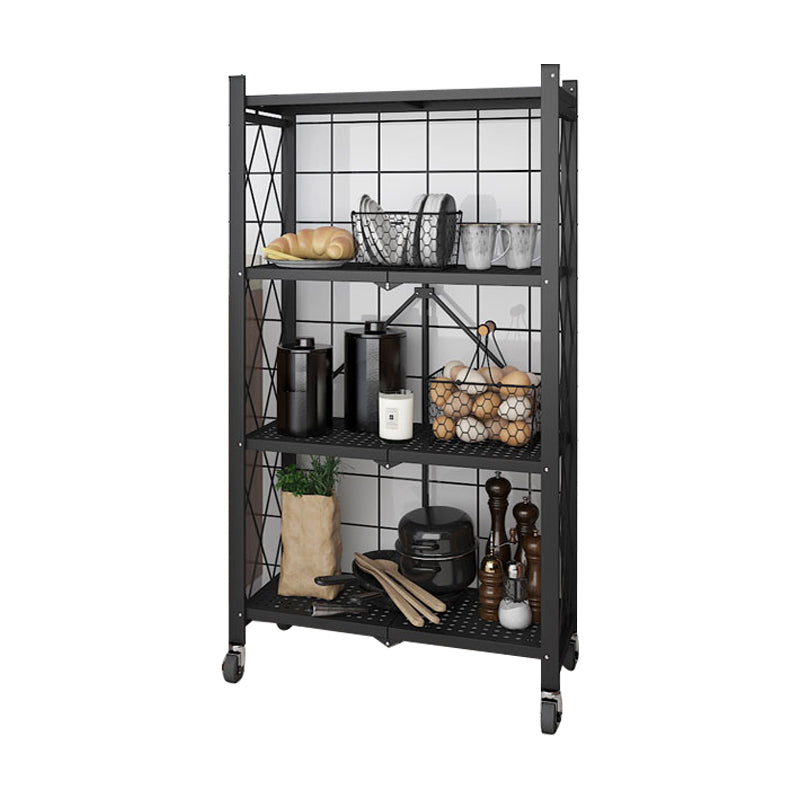 Industrial Folding Steel Etagere Bookshelf Open Bookshelf with Caster Wheels 24"L x 14.4"W x 50.2"H Black Clearhalo 'Bookcases' 'furn' 'furn_bookcases' 'Furniture' 'furniture_bookcases' 'Office Furniture' 4901702