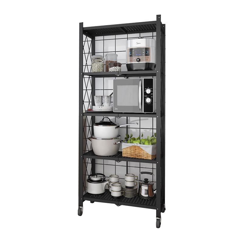 Industrial Folding Steel Etagere Bookshelf Open Bookshelf with Caster Wheels 24"L x 14.4"W x 64.2"H Black Clearhalo 'Bookcases' 'furn' 'furn_bookcases' 'Furniture' 'furniture_bookcases' 'Office Furniture' 4901706