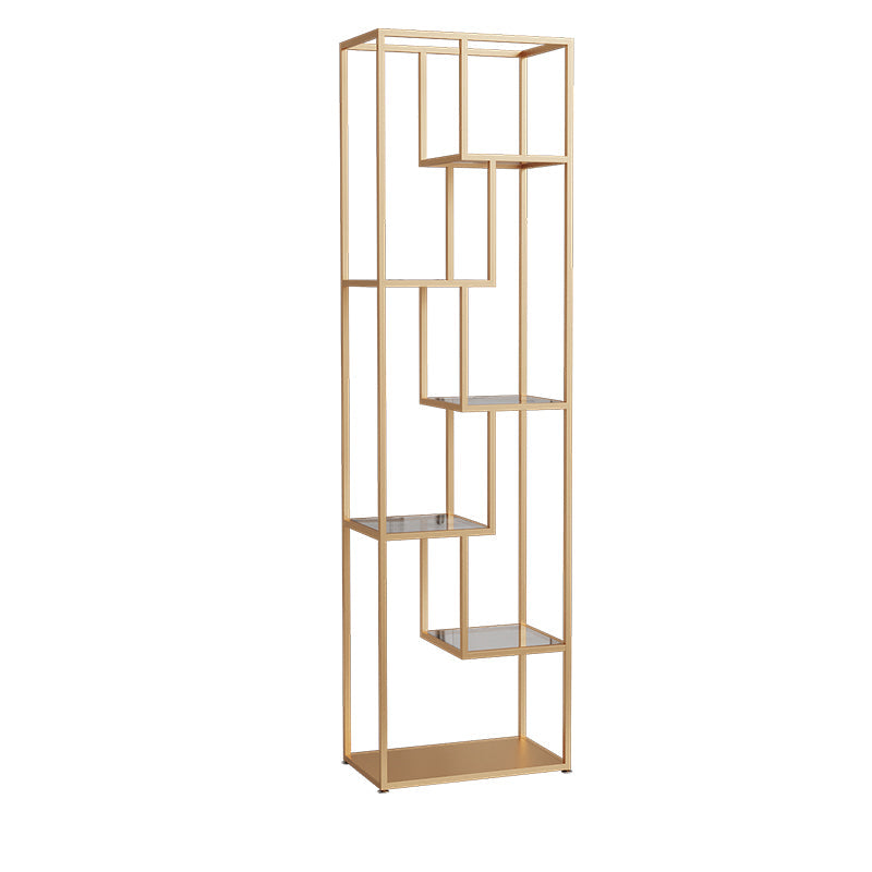 Industrial Open Back Bookshelf with Iron Frame Bookcase for Home Office 19.7"L x 11.8"W x 70.9"H Gold Clearhalo 'Bookcases' 'furn' 'furn_bookcases' 'Furniture' 'furniture_bookcases' 'Office Furniture' 4901739