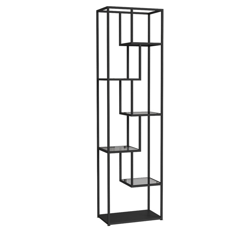 Industrial Open Back Bookshelf with Iron Frame Bookcase for Home Office 19.7"L x 11.8"W x 70.9"H Black Clearhalo 'Bookcases' 'furn' 'furn_bookcases' 'Furniture' 'furniture_bookcases' 'Office Furniture' 4901742