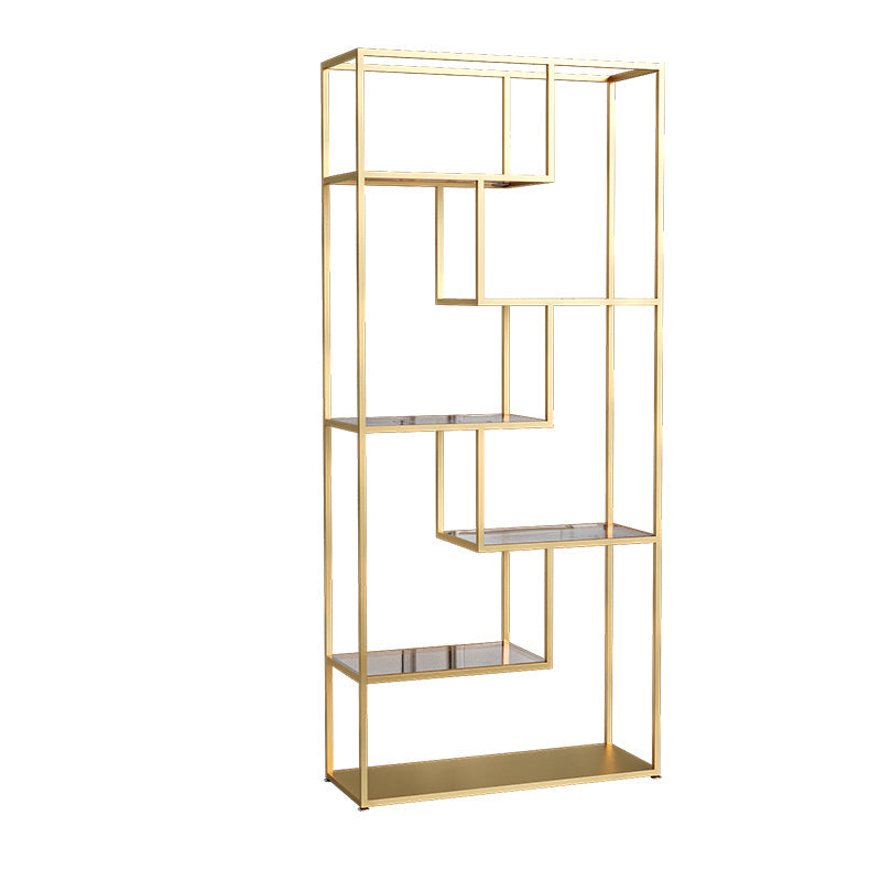 Industrial Open Back Bookshelf with Iron Frame Bookcase for Home Office Gold Clearhalo 'Bookcases' 'furn' 'furn_bookcases' 'Furniture' 'furniture_bookcases' 'Office Furniture' 4901745