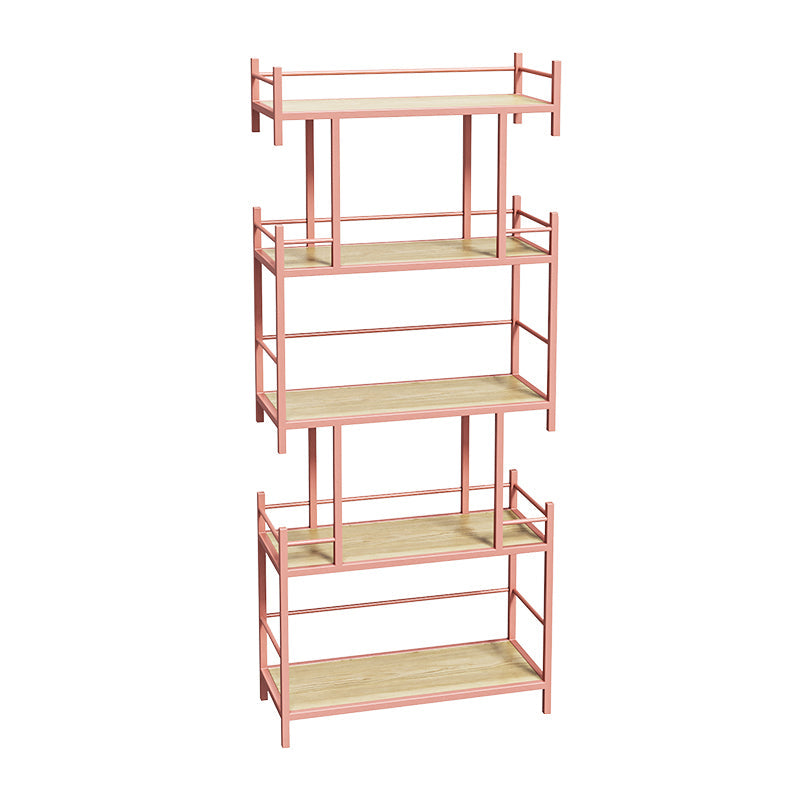 Open Back Metal Bookshelf Scandinavian Style Bookcase for Home Office Study Room 23.6"L x 9.8"W x 55.5"H Pink Clearhalo 'Bookcases' 'furn' 'furn_bookcases' 'Furniture' 'furniture_bookcases' 'Office Furniture' 4901782