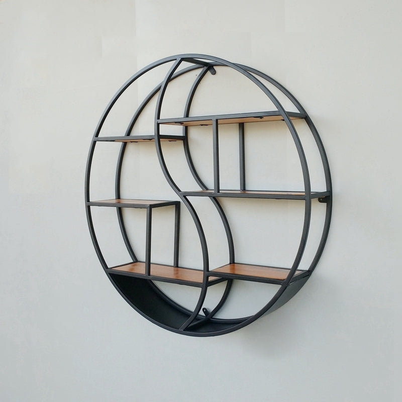 Modern Wall Mounted Bookshelf with Metal Frame Solid Wood Bookcase Matte Black Clearhalo 'Bookcases' 'furn' 'furn_bookcases' 'Furniture' 'furniture_bookcases' 'Office Furniture' 4901794