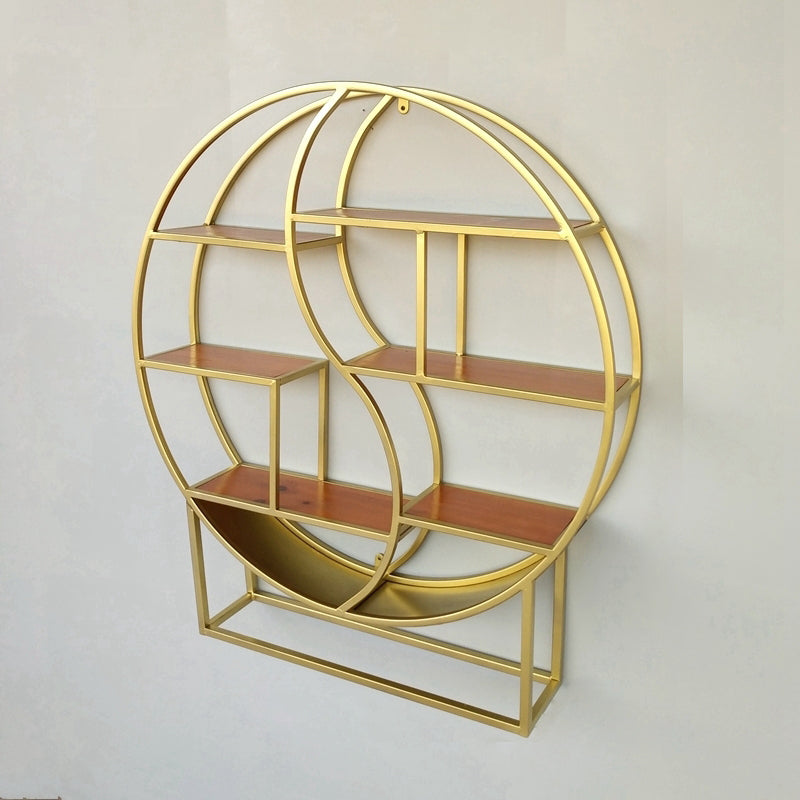 Modern Wall Mounted Bookshelf with Metal Frame Solid Wood Bookcase 34.6"L x 6.3"W x 39.4"H Gold Clearhalo 'Bookcases' 'furn' 'furn_bookcases' 'Furniture' 'furniture_bookcases' 'Office Furniture' 4901799