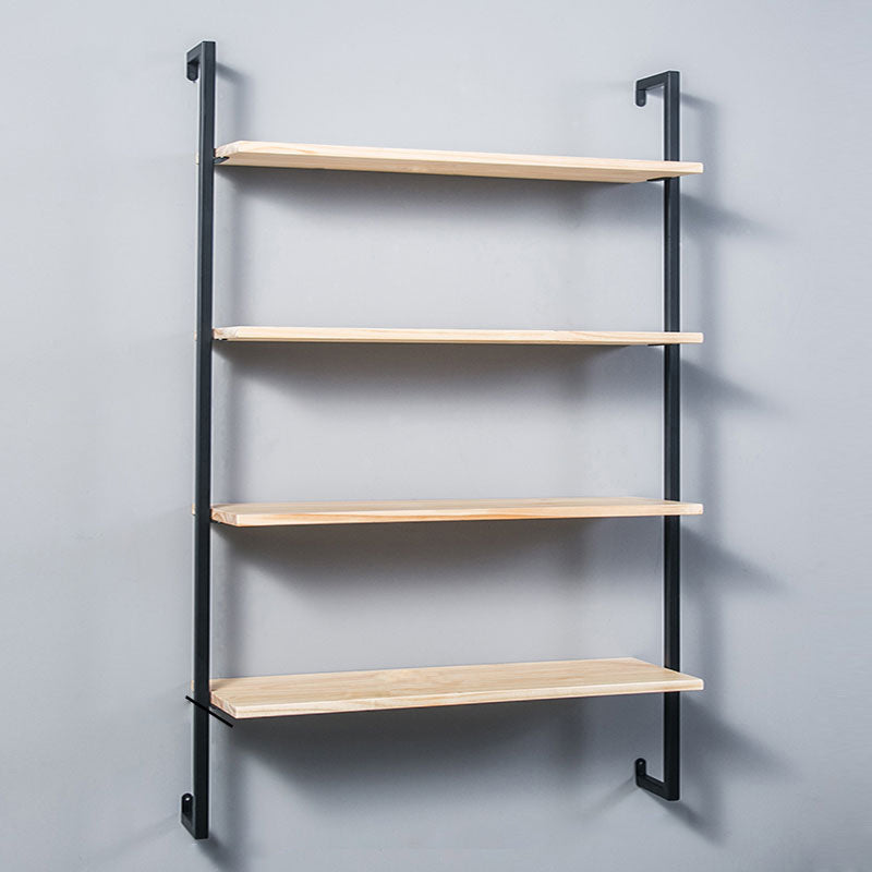 Contemporary Wall Unit Bookcase Metal Frame Pine Wood Shelf Bookshelf 31.5"L x 9.8"W x 55.1"H Black-Wood Clearhalo 'Bookcases' 'furn' 'furn_bookcases' 'Furniture' 'furniture_bookcases' 'Office Furniture' 4901812