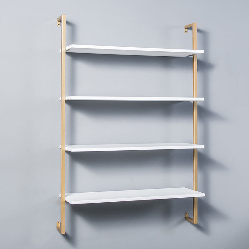 Contemporary Wall Unit Bookcase Metal Frame Pine Wood Shelf Bookshelf 39.4"L x 9.8"W x 55.1"H White-Gold Clearhalo 'Bookcases' 'furn' 'furn_bookcases' 'Furniture' 'furniture_bookcases' 'Office Furniture' 4901813