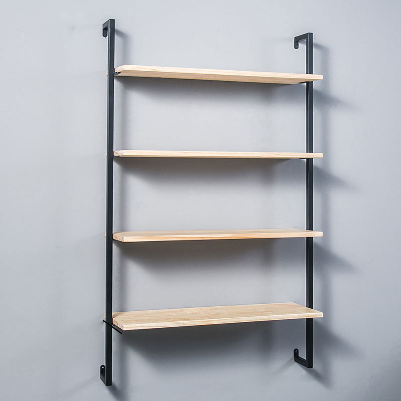 Contemporary Wall Unit Bookcase Metal Frame Pine Wood Shelf Bookshelf 39.4"L x 9.8"W x 55.1"H Black-Wood Clearhalo 'Bookcases' 'furn' 'furn_bookcases' 'Furniture' 'furniture_bookcases' 'Office Furniture' 4901819