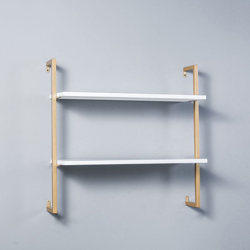 Contemporary Wall Unit Bookcase Metal Frame Pine Wood Shelf Bookshelf 23.6"L x 9.8"W x 29.9"H White-Gold Clearhalo 'Bookcases' 'furn' 'furn_bookcases' 'Furniture' 'furniture_bookcases' 'Office Furniture' 4901824