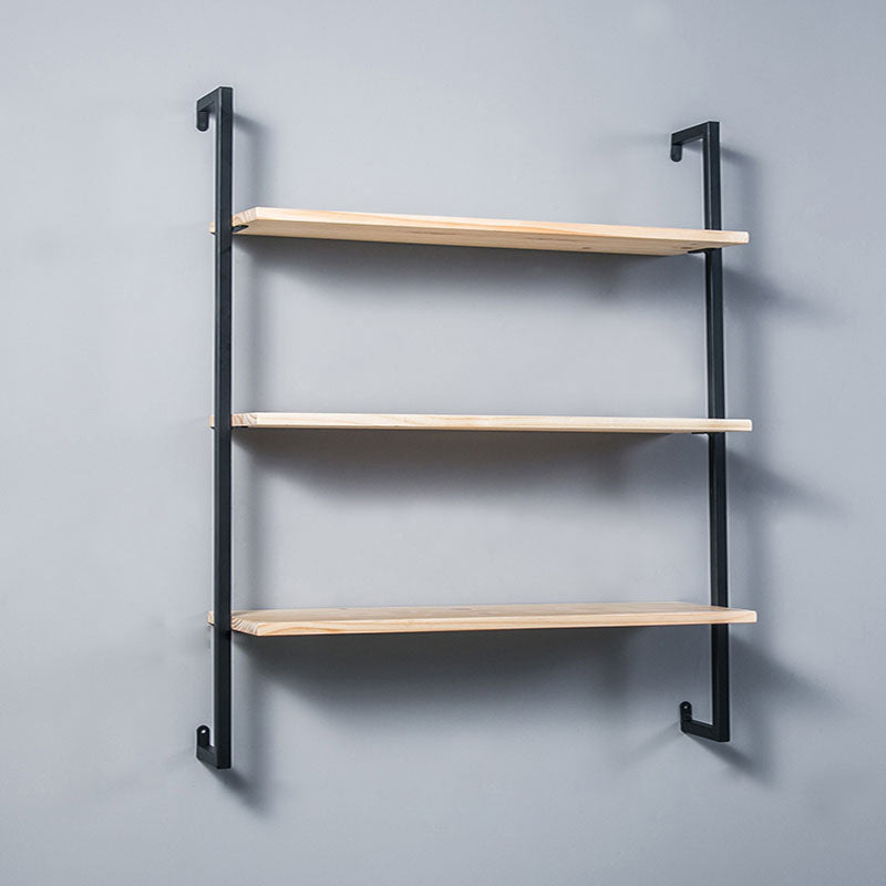 Contemporary Wall Unit Bookcase Metal Frame Pine Wood Shelf Bookshelf 39.4"L x 9.8"W x 42.5"H Black-Wood Clearhalo 'Bookcases' 'furn' 'furn_bookcases' 'Furniture' 'furniture_bookcases' 'Office Furniture' 4901829