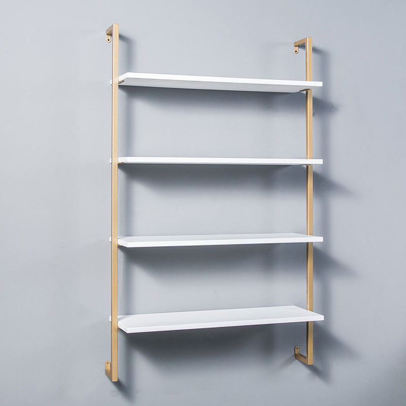 Contemporary Wall Unit Bookcase Metal Frame Pine Wood Shelf Bookshelf 31.5"L x 9.8"W x 55.1"H White-Gold Clearhalo 'Bookcases' 'furn' 'furn_bookcases' 'Furniture' 'furniture_bookcases' 'Office Furniture' 4901831