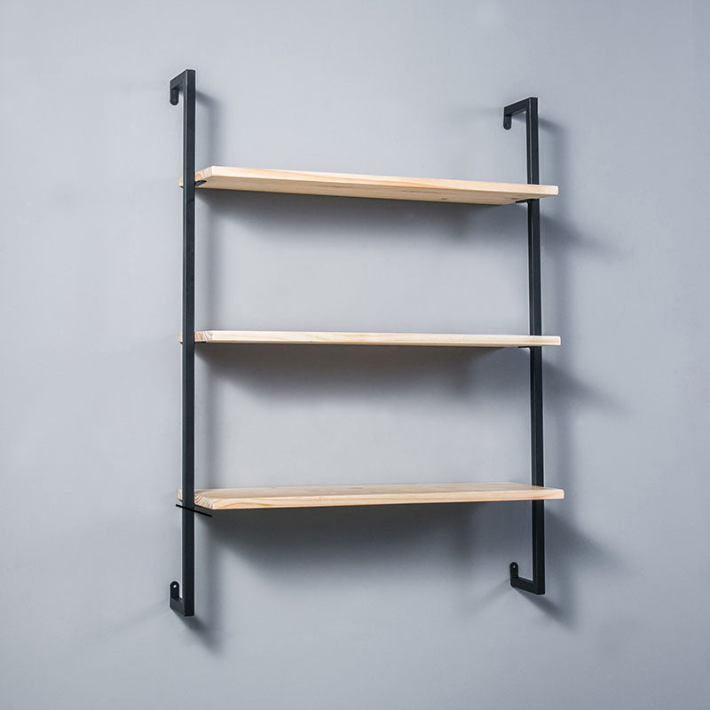 Contemporary Wall Unit Bookcase Metal Frame Pine Wood Shelf Bookshelf 23.6"L x 9.8"W x 42.5"H Black-Wood Clearhalo 'Bookcases' 'furn' 'furn_bookcases' 'Furniture' 'furniture_bookcases' 'Office Furniture' 4901833