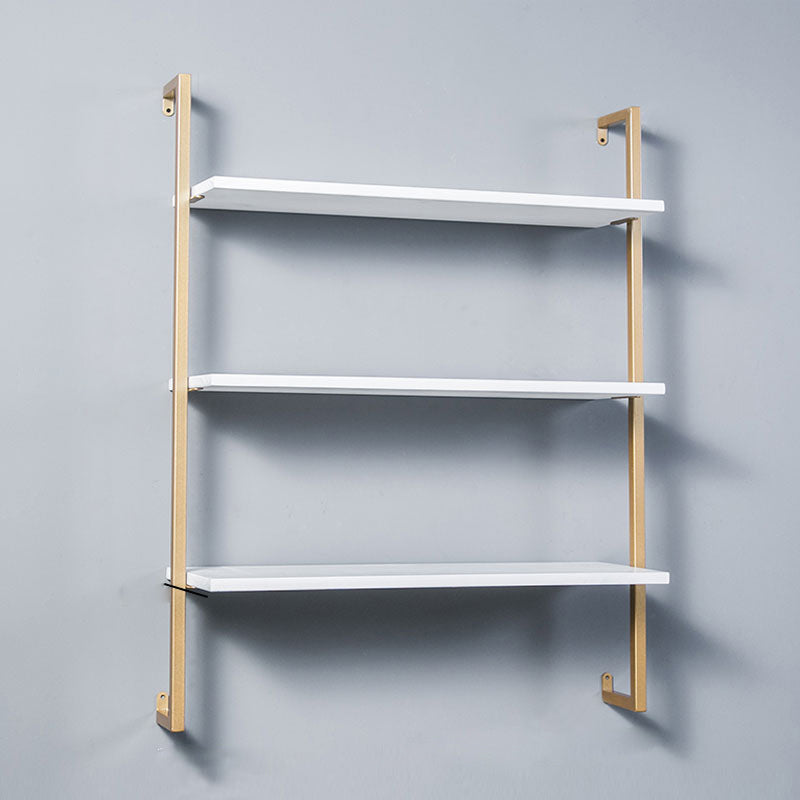 Contemporary Wall Unit Bookcase Metal Frame Pine Wood Shelf Bookshelf 23.6"L x 9.8"W x 42.5"H White-Gold Clearhalo 'Bookcases' 'furn' 'furn_bookcases' 'Furniture' 'furniture_bookcases' 'Office Furniture' 4901839
