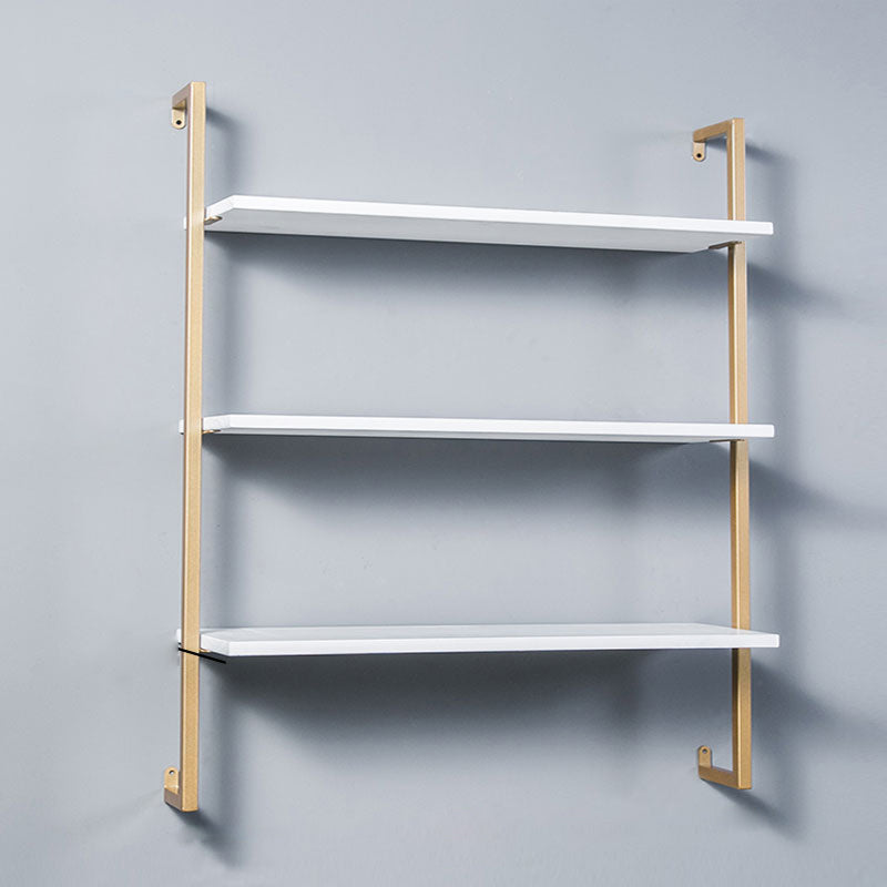 Contemporary Wall Unit Bookcase Metal Frame Pine Wood Shelf Bookshelf 39.4"L x 9.8"W x 42.5"H White-Gold Clearhalo 'Bookcases' 'furn' 'furn_bookcases' 'Furniture' 'furniture_bookcases' 'Office Furniture' 4901842