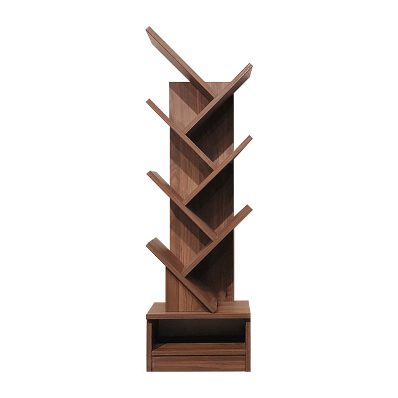 Manufactured Wood Corner Bookshelf Modern Closed Back Vertical Bookcase 14.6"L x 8.3"W x 48.1"H Walnut Clearhalo 'Bookcases' 'furn' 'furn_bookcases' 'Furniture' 'furniture_bookcases' 'Office Furniture' 4901903