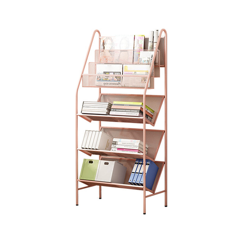 Contemporary Metal Ladder Bookshelf Closed Back Vertical Iron Bookcase 21.7"L x 11"W x 45.3"H Pink Clearhalo 'Bookcases' 'furn' 'furn_bookcases' 'Furniture' 'furniture_bookcases' 'Office Furniture' 4901918