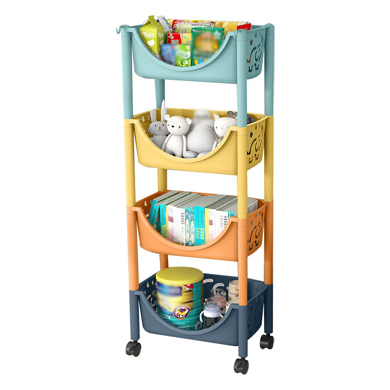 Contemporary Plastic Bookshelf Open Back Vertical Bookcase for Home 15.4"L x 10.6"W x 40"H Blue-Orange Clearhalo 'Bookcases' 'furn' 'furn_bookcases' 'Furniture' 'furniture_bookcases' 'Office Furniture' 4901949