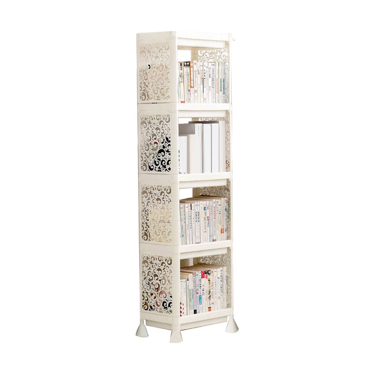 Plastic Bookcase Contemporary Style Open Back Bookshelf for Office Home Study Room 14.2"L x 9.4"W x 50"H White Clearhalo 'Bookcases' 'furn' 'furn_bookcases' 'Furniture' 'furniture_bookcases' 'Office Furniture' 4902008