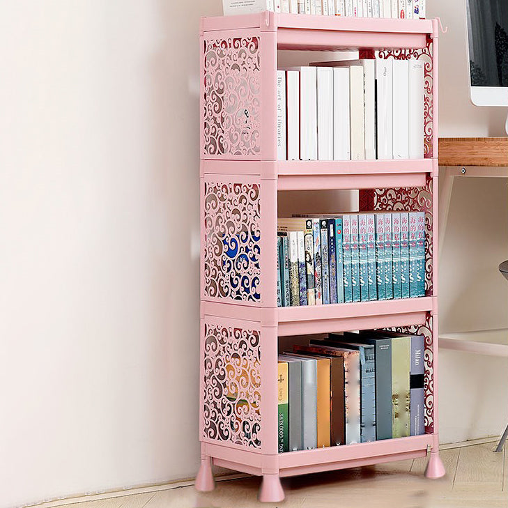 Plastic Bookcase Contemporary Style Open Back Bookshelf for Office Home Study Room 18.1"L x 9.8"W x 38.2"H Pink Clearhalo 'Bookcases' 'furn' 'furn_bookcases' 'Furniture' 'furniture_bookcases' 'Office Furniture' 4902013