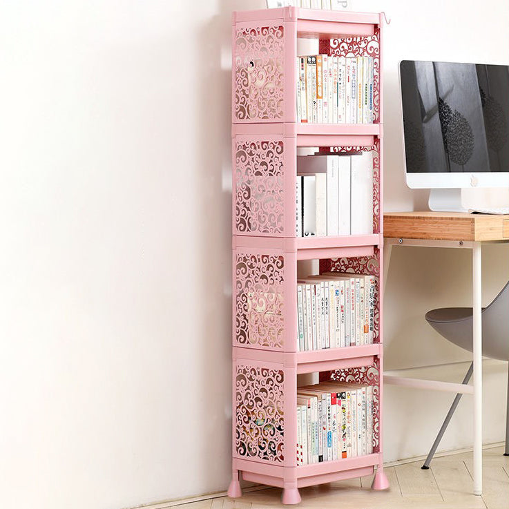 Plastic Bookcase Contemporary Style Open Back Bookshelf for Office Home Study Room 14.2"L x 9.4"W x 50"H Pink Clearhalo 'Bookcases' 'furn' 'furn_bookcases' 'Furniture' 'furniture_bookcases' 'Office Furniture' 4902015