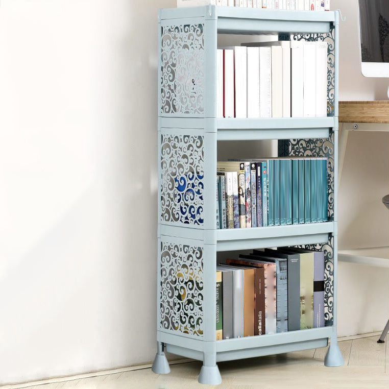 Plastic Bookcase Contemporary Style Open Back Bookshelf for Office Home Study Room 18.1"L x 9.8"W x 38.2"H Blue Clearhalo 'Bookcases' 'furn' 'furn_bookcases' 'Furniture' 'furniture_bookcases' 'Office Furniture' 4902022