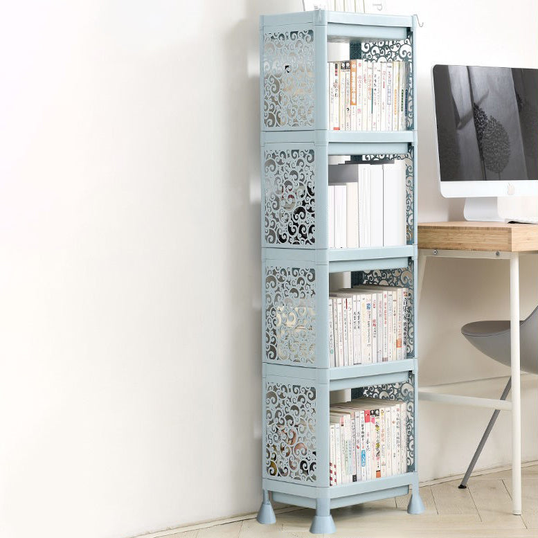 Plastic Bookcase Contemporary Style Open Back Bookshelf for Office Home Study Room 14.2"L x 9.4"W x 50"H Blue Clearhalo 'Bookcases' 'furn' 'furn_bookcases' 'Furniture' 'furniture_bookcases' 'Office Furniture' 4902023