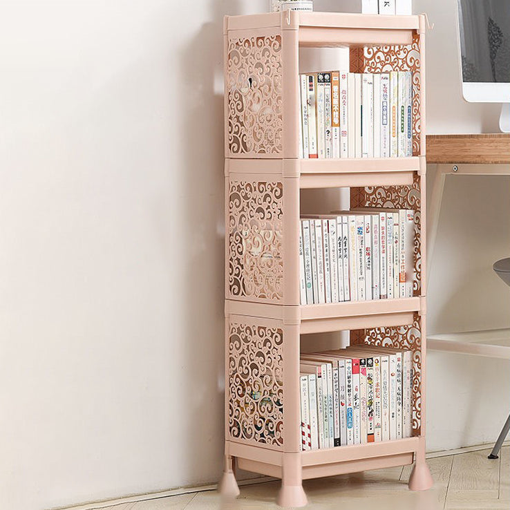 Plastic Bookcase Contemporary Style Open Back Bookshelf for Office Home Study Room 14.2"L x 9.4"W x 38.2"H Nude Pink Clearhalo 'Bookcases' 'furn' 'furn_bookcases' 'Furniture' 'furniture_bookcases' 'Office Furniture' 4902028