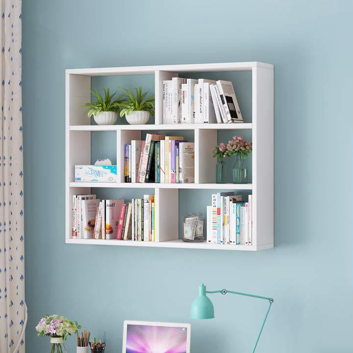Solid Wood Bookshelf Contemporary Style Wall Mounted Bookcase for Office Home Cube 39"L x 8"W x 38"H White Clearhalo 'Bookcases' 'furn' 'furn_bookcases' 'Furniture' 'furniture_bookcases' 'Office Furniture' 4902043