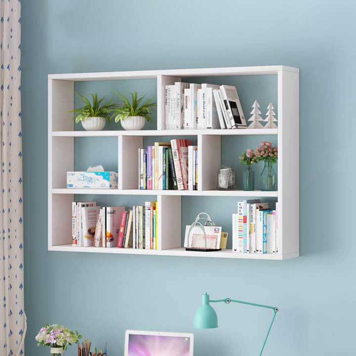 Solid Wood Bookshelf Contemporary Style Wall Mounted Bookcase for Office Home Cube 47"L x 8"W x 38"H White Clearhalo 'Bookcases' 'furn' 'furn_bookcases' 'Furniture' 'furniture_bookcases' 'Office Furniture' 4902045