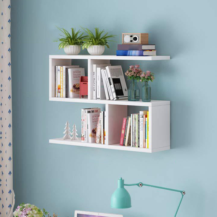 Solid Wood Bookshelf Contemporary Style Wall Mounted Bookcase for Office Home Geometric 31.5"L x 7.9"W x 25.6"H White Clearhalo 'Bookcases' 'furn' 'furn_bookcases' 'Furniture' 'furniture_bookcases' 'Office Furniture' 4902047