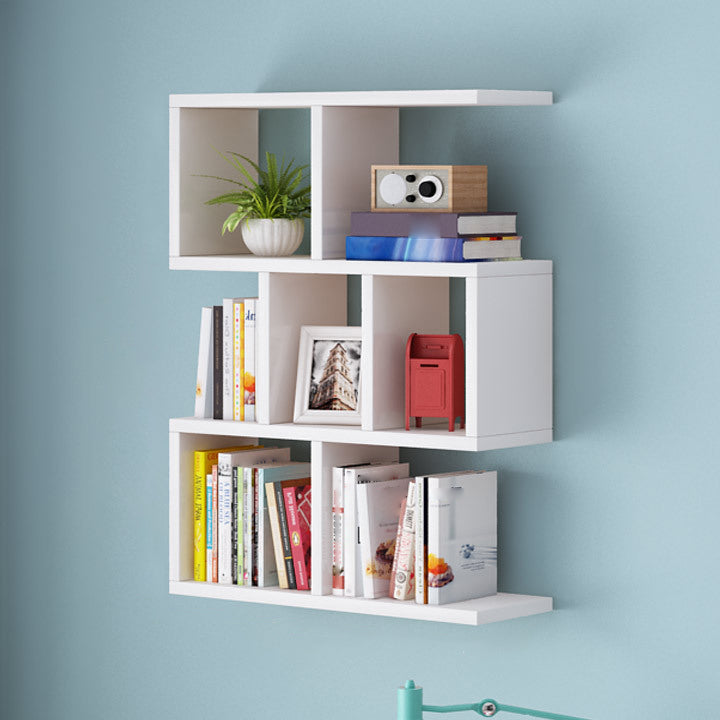 Solid Wood Bookshelf Contemporary Style Wall Mounted Bookcase for Office Home Geometric 23.6"L x 7.9"W x 38.2"H White Clearhalo 'Bookcases' 'furn' 'furn_bookcases' 'Furniture' 'furniture_bookcases' 'Office Furniture' 4902052