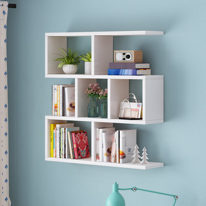 Solid Wood Bookshelf Contemporary Style Wall Mounted Bookcase for Office Home Geometric 31.5"L x 7.9"W x 38.2"H White Clearhalo 'Bookcases' 'furn' 'furn_bookcases' 'Furniture' 'furniture_bookcases' 'Office Furniture' 4902054