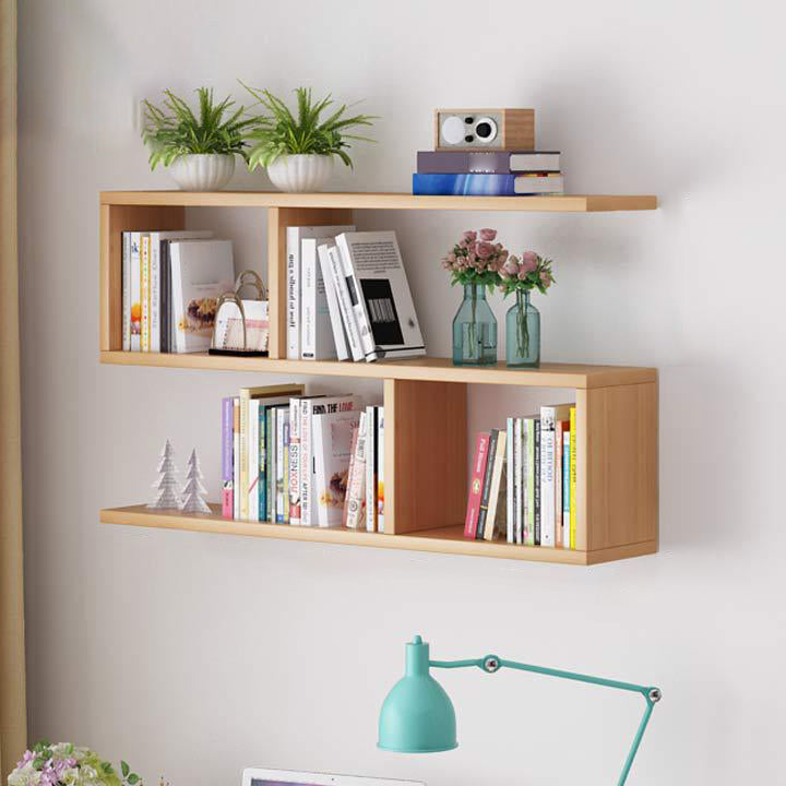 Solid Wood Bookshelf Contemporary Style Wall Mounted Bookcase for Office Home Geometric 39.4"L x 7.9"W x 25.6"H Natural Clearhalo 'Bookcases' 'furn' 'furn_bookcases' 'Furniture' 'furniture_bookcases' 'Office Furniture' 4902067