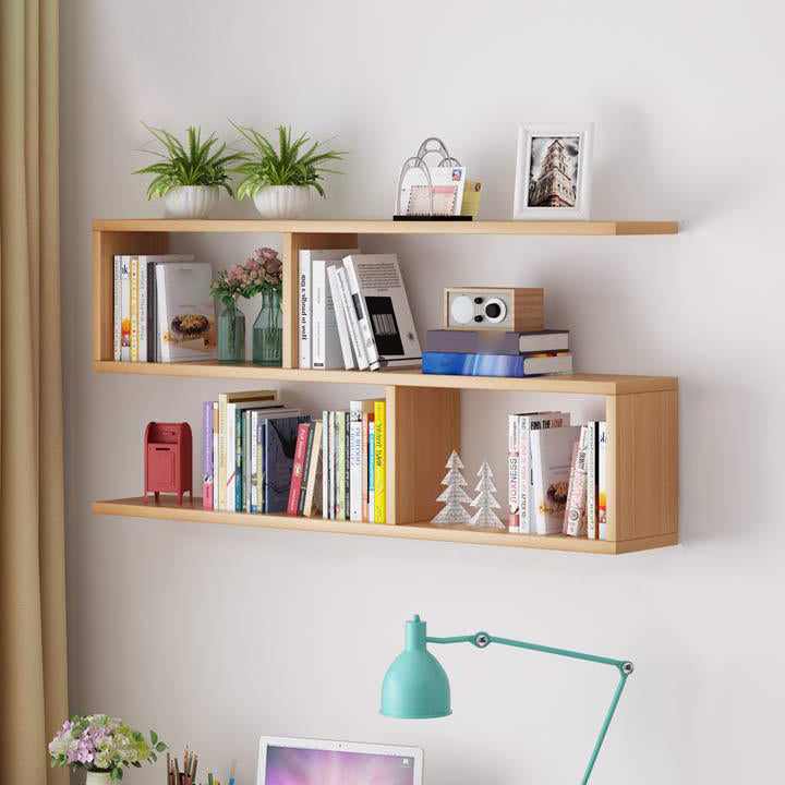 Solid Wood Bookshelf Contemporary Style Wall Mounted Bookcase for Office Home Geometric 47.2"L x 7.9"W x 25.6"H Natural Clearhalo 'Bookcases' 'furn' 'furn_bookcases' 'Furniture' 'furniture_bookcases' 'Office Furniture' 4902068