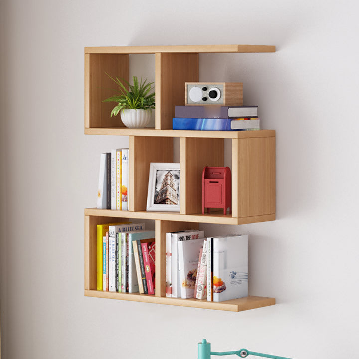 Solid Wood Bookshelf Contemporary Style Wall Mounted Bookcase for Office Home Geometric 23.6"L x 7.9"W x 38.2"H Natural Clearhalo 'Bookcases' 'furn' 'furn_bookcases' 'Furniture' 'furniture_bookcases' 'Office Furniture' 4902069