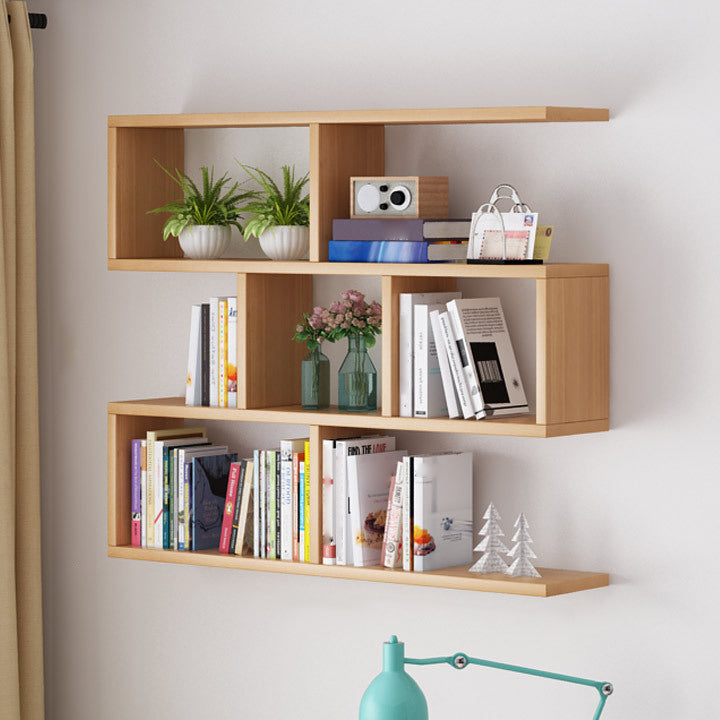 Solid Wood Bookshelf Contemporary Style Wall Mounted Bookcase for Office Home Geometric 39"L x 8"W x 38"H Natural Clearhalo 'Bookcases' 'furn' 'furn_bookcases' 'Furniture' 'furniture_bookcases' 'Office Furniture' 4902071