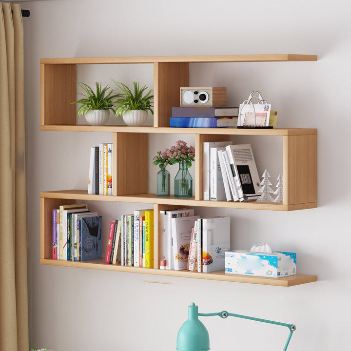 Solid Wood Bookshelf Contemporary Style Wall Mounted Bookcase for Office Home Geometric 47"L x 8"W x 38"H Natural Clearhalo 'Bookcases' 'furn' 'furn_bookcases' 'Furniture' 'furniture_bookcases' 'Office Furniture' 4902072