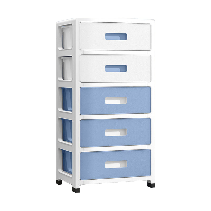 Plastic Bookshelf Contemporary Style Closed Back Bookcase for Office Home Study Room 13.8"L x 10.2"W x 27.8"H White-Blue Clearhalo 'Bookcases' 'furn' 'furn_bookcases' 'Furniture' 'furniture_bookcases' 'Office Furniture' 4902101