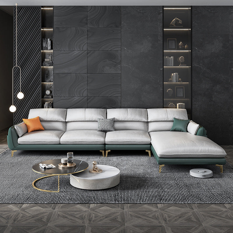 Pillow Top Arm Faux Leather Sofa and Chaise L-Shape Sectional with Storage for Apartment Clearhalo 'furn' 'furn_sectionals' 'Furniture' 'furniture_sectionals' 'Living Room Furniture' 'Sectionals' 4908547